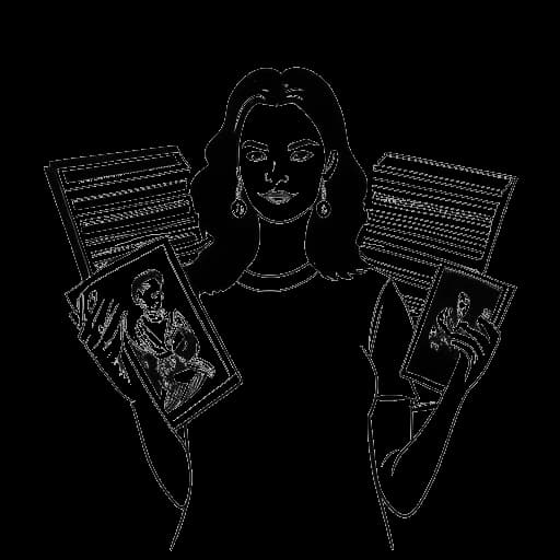 Line art drawing of Beyoncé holding her seven No.1 debut studio albums