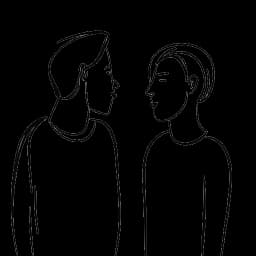 Line art drawing of two people engaged in conversation, representing Shoe0nHead's podcast appearances.