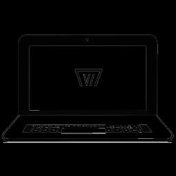 A black and white one-line drawing of a laptop screen with a YouTube play button. The screen displays Will Tennyson's YouTube channel with a subscriber count of 1.4 million. The image symbolizes his success and popularity on YouTube.