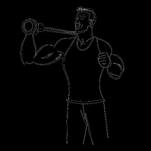 Disegno lineare di un uomo che rappresenta Will Tennyson, che cucina, solleva pesi e tiene un microfono, a simboleggiare i suoi interessi per la cucina, gli allenamenti e la condivisione di sfide di fitness con il suo pubblico.