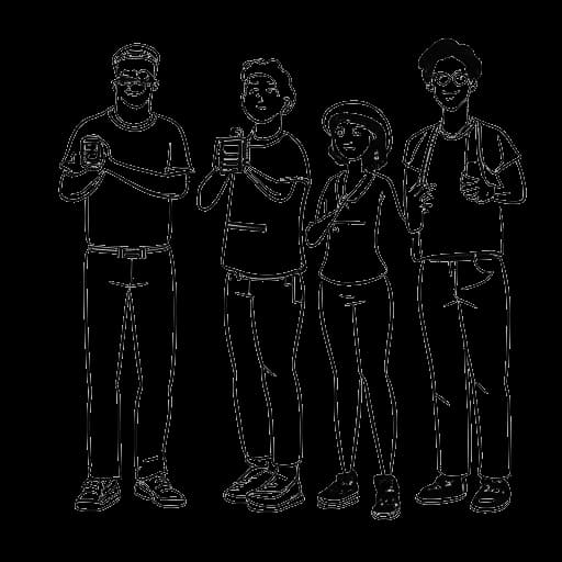 Disegno lineare di un uomo che rappresenta Will Tennyson, in piedi tra una donna che tiene una telecamera e un uomo che tiene un manubrio, a simboleggiare le carriere dei suoi genitori come YouTuber di fitness e ex atleta diventato personal trainer.
