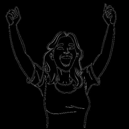 Strichzeichnung einer Frau, die Dagi Bee darstellt, mit einem '1M' Schild jubelt, mit den Worten 'Top 20 German YouTuber' im Hintergrund