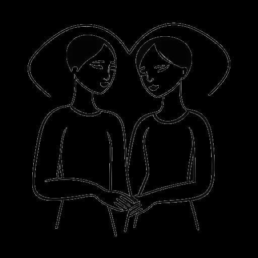 Desenho em arte de linha de um homem e uma mulher, representando Adam22 e Lena the Plug, de mãos dadas, com um símbolo de coração sobre suas cabeças, representando seu relacionamento aberto.
