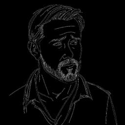 Monochrome sketch of a man representing Ryan Gosling, transitioning from TV series to acclaimed films like 'The Believer' and 'Half Nelson,' and capturing hearts in the romance film 'The Notebook.' Demonstrating versatility in indie films like 'Lars and the Real Girl.'