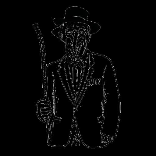 Lijntekening van een man die Bradley Cooper vertegenwoordigt, met een masker, met een stok in zijn hand, met de woorden 'The Elephant Man' en 'Tony Award nominatie' op de achtergrond.