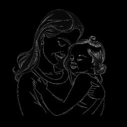 Disegno a linee di Katy Perry che abbraccia sua figlia, Daisy Dove Bloom, con un sorriso commovente.
