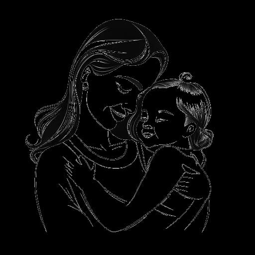 Disegno a linee di Katy Perry che abbraccia sua figlia, Daisy Dove Bloom, con un sorriso commovente.