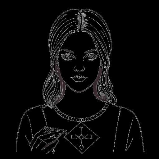 Lijntekening van een vrouw, die Katy Perry vertegenwoordigt, met haar debuutalbum, 'Katy Hudson'.