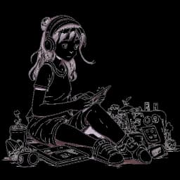 Strichzeichnung, die HoneyPuu zeigt, vertieft ins Gaming, mit Verweisen auf die Spiele Super Mario und League of Legends.