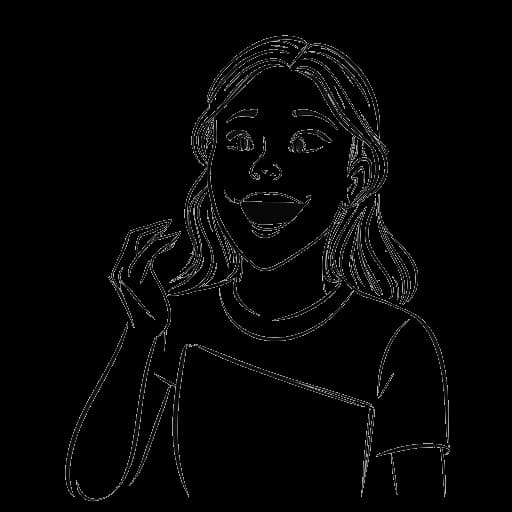 Strichzeichnung einer Frau, die HoneyPuu darstellt, die auf Videos reagiert, Quizfragen beantwortet und an Aktivitäten mit anderen Streamern teilnimmt, was ihre vielfältigen Inhalte zeigt.