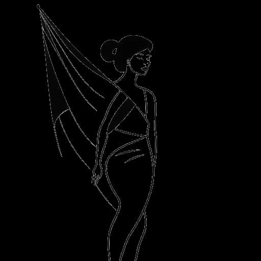 Strichzeichnung einer Frau, die HoneyPuu (Isabell Schneider) darstellt und eine doppelte Flagge von Deutschland und Kasachstan hält.