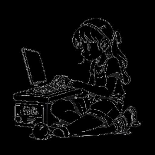 Strichzeichnung eines Mädchens, das vom Spielen von Super Mario auf dem Nintendo 64 zum Genießen von League of Legends auf einem Computer übergeht und so HoneyPuu's frühe Spielerfahrungen darstellt.
