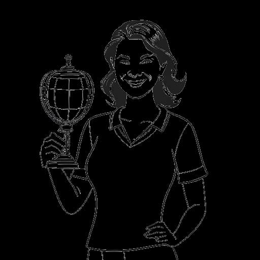 Strichzeichnung einer Frau, die HoneyPuu darstellt, die einen dritten Platz Pokal und eine Weltkarte mit Deutschland hervorhebt, was ihre Position als drittpopulärste deutsche Twitch-Streamerin symbolisiert.