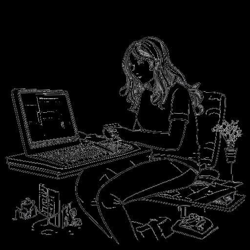 Strichzeichnung einer Frau, die HoneyPuu darstellt, die an einem Minecraft-Projekt mit anderen Streamern arbeitet, was ihre Zusammenarbeit symbolisiert, die ihre Twitch-Berühmtheit steigerte.