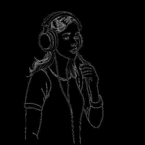 Strichzeichnung einer Frau, die HoneyPuu darstellt, die die IT-Papiere zurücklässt und ein Mikrofon und einen Kopfhörer aufnimmt, um sich dem Vollzeit-Streaming zu widmen.