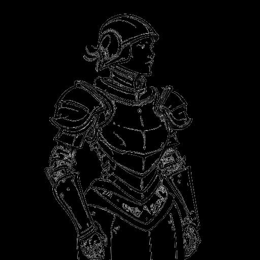 Strichzeichnung einer Frau, die HoneyPuu darstellt, die eine Rüstung trägt, mit negativen Kommentaren, die an ihr abprallen, was ihre Widerstandsfähigkeit gegen Negativität und ihre Fähigkeit, persönliche Herausforderungen zu überwinden, symbolisiert.