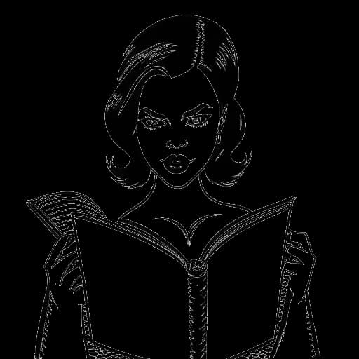 Strichzeichnung einer Frau, die Amber Rose darstellt, ein Buch mit dem Titel 'How to Be a Bad Bitch' haltend.