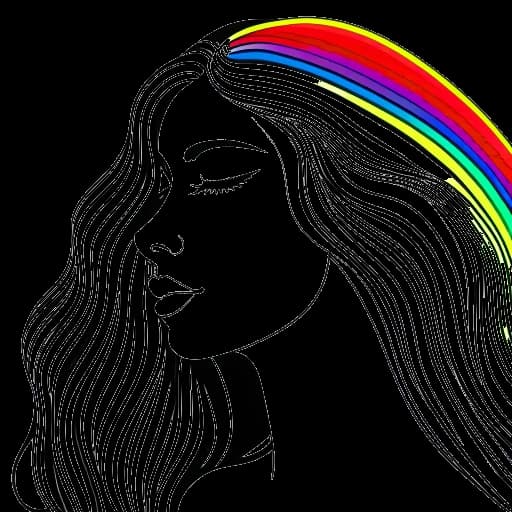 Strichzeichnung einer Frau, die Amber Rose darstellt, mit einem Regenbogenhintergrund, der ihre sexuelle Fluidität symbolisiert.