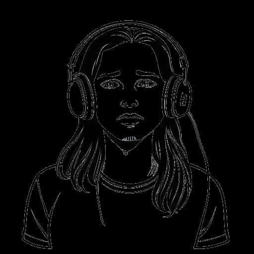 Dibujo de line art de un hombre, que representa a IShowSpeed, con cabello largo y auriculares, sosteniendo un letrero de 'vetado'.