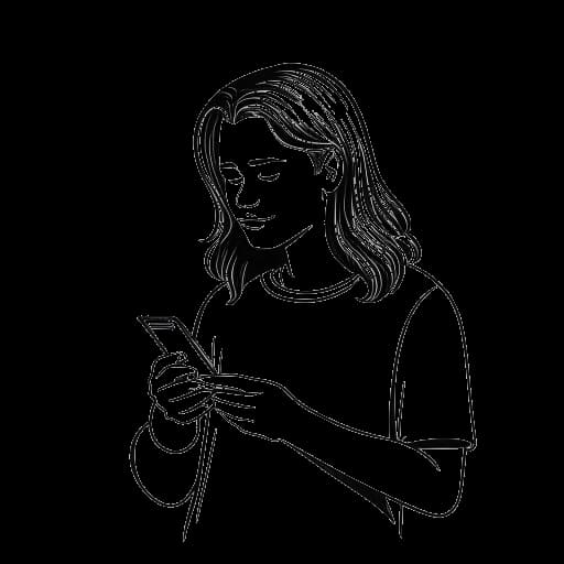 Dibujo de line art de un hombre, que representa a IShowSpeed, con cabello largo, mirando un smartphone mientras sostiene una tarjeta de quiz.