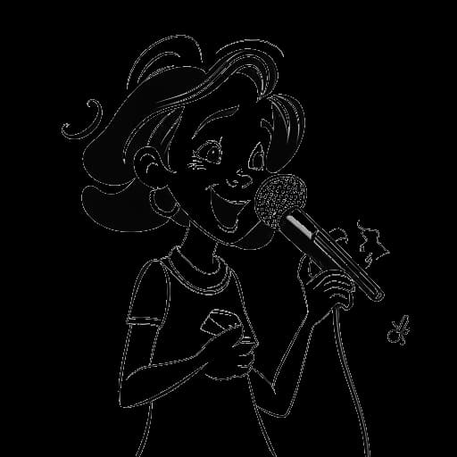 Lijntekening van een jong meisje, dat Olivia Rodrigo vertegenwoordigt, terwijl ze een muziekinstrument bespeelt.