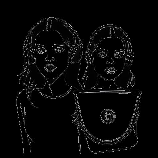 Lijntekening van een jonge vrouw, die Olivia Rodrigo vertegenwoordigt, met haar twee albums 'Sour' en 'Guts'.