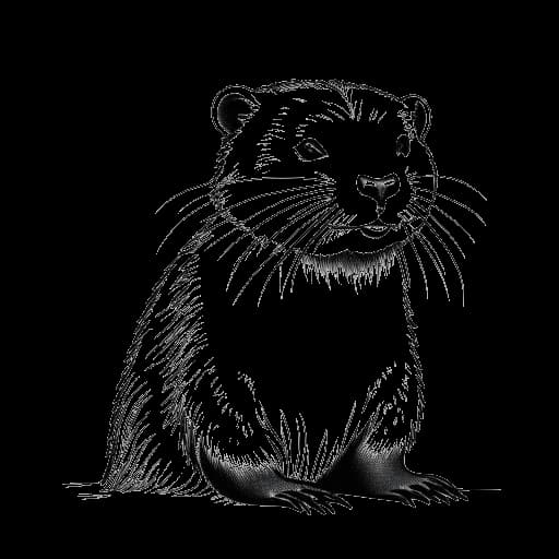 Desenho de arte linear de uma lontra chamada 'Benny', nadando e brincando.