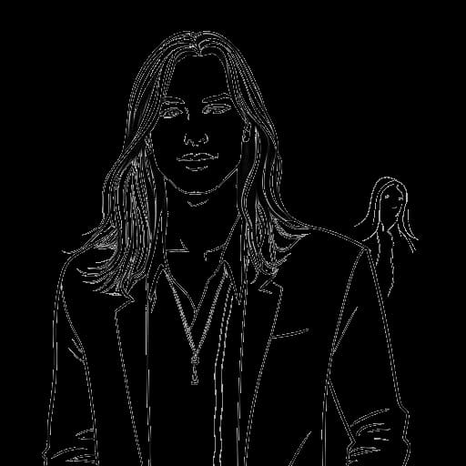 Line art drawing of a young man, representing Bill Kaulitz, modeling for German Vogue with Karl Lagerfeld