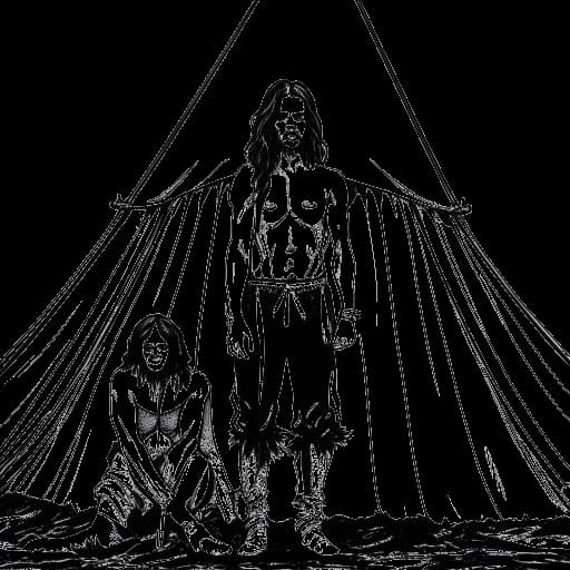 Line art drawing of two men, representing Bill and Tom Kaulitz, posing for a PETA anti-circus ad