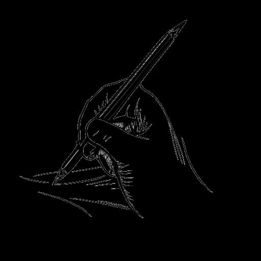 Strichzeichnung des Arms eines Mannes, der Simon Unge darstellt, mit einem grünen Tattoo, der einen grünen Stift hält und in ein grünes Notizbuch schreibt.