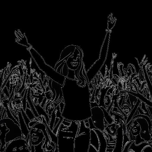 Desenho de linha de uma mulher, representando Breckie Hill, celebrando seu sucesso no TikTok