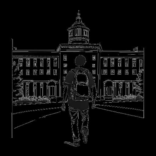 Dessin en ligne d'un homme, représentant Adam McKay, s'éloignant d'un bâtiment de l'Université Temple.