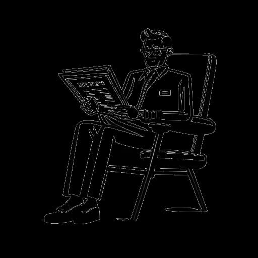 Dessin en ligne d'un homme, représentant Adam McKay, assis dans un fauteuil de réalisateur avec une ardoise de clap.
