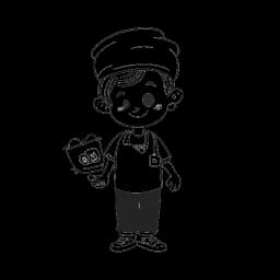 Desenho de uma criança, representando Adonis Graham, com um chapéu de chef, fora de um supermercado, com elementos que denotam uma tatuagem e o amor nas redes sociais, para representar seu reconhecimento público e o orgulho do pai.