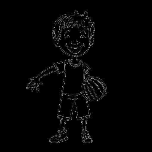 Lijntekening van Adonis Graham die basketbal speelt