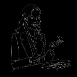 Dibujo de arte lineal de Anna DeGuzman realizando magia para un evento de un cliente de alto perfil. El dibujo está en blanco y negro contra un fondo blanco.