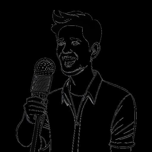 Strichzeichnung eines Mannes, der Jonathan Apelt darstellt, der ein Mikrofon hält, im Hintergrund das YouTube-Logo