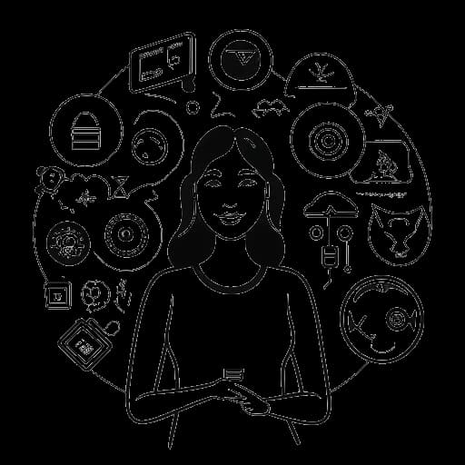 Dessin en noir et blanc d'une femme, représentant Camilla Araujo, posant avec confiance avec des symboles des médias sociaux, des logos de plateformes de modélisation et de contenu, illustrant ses diverses sources de revenus.