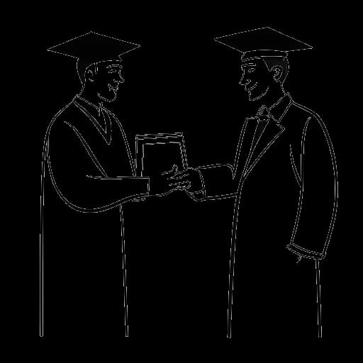 Strichzeichnung einer Person, die ein MBA-Diplom erhält, was Moritz' MBA-Abschluss an der Wharton School als Thouron-Stipendiat darstellt.