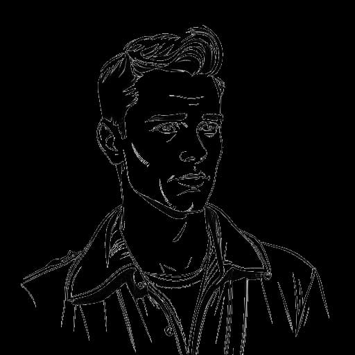 Desenho em linha de um homem, representando Matt Rife, em um cenário de filme