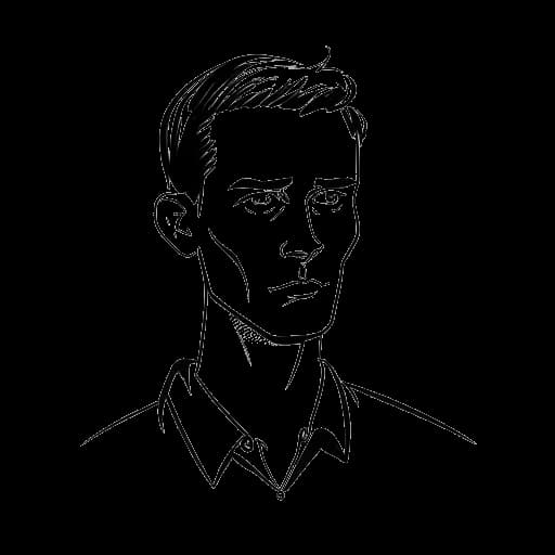 Desenho em linha de um homem alto, representando Matt Rife, com cabelos curtos
