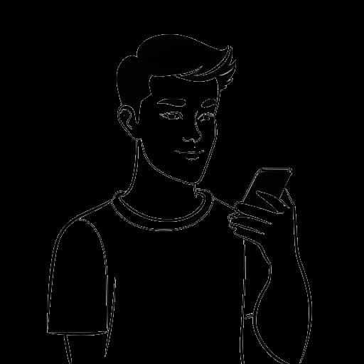 Desenho em linha de um homem, representando Matt Rife, usando um smartphone para fazer um vídeo no TikTok