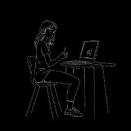 Desenho de arte de uma mulher, representando Emily Feld, gravando um vlog em um ambiente caseiro relaxado.