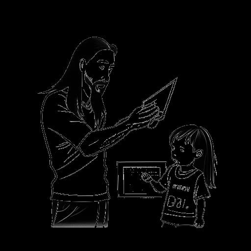 Disegno in stile line art di un uomo, rappresentante Steve Aoki, che tiene per mano un bambino e guarda un calendario delle date del tour