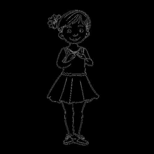 Dibujo de línea de Caroline Konstnar de niña sosteniendo una medalla de oro de la Competencia Internacional de Ballet de Sudáfrica