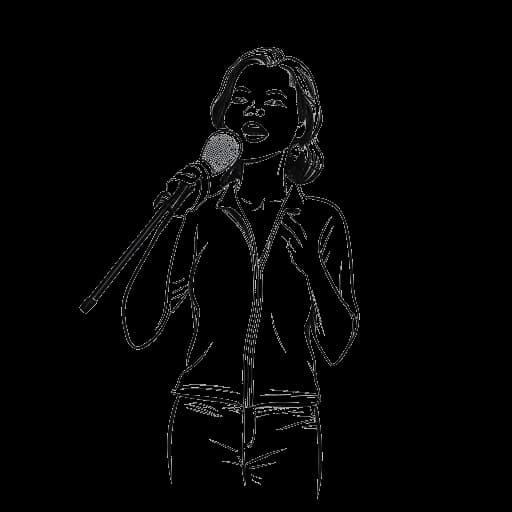 Dibujo de línea de Caroline Konstnar haciendo stand-up comedy