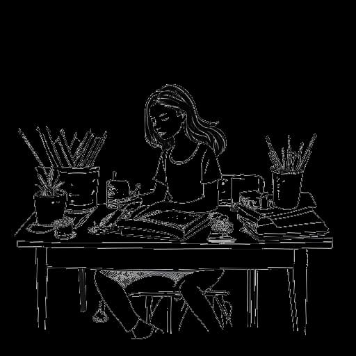 Dibujo de línea de Caroline Konstnar dibujando en su tiempo libre