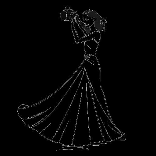 Dibujo de línea de Caroline Konstnar bailando con su vestido de graduación en su primer video de YouTube 'It's Prom'