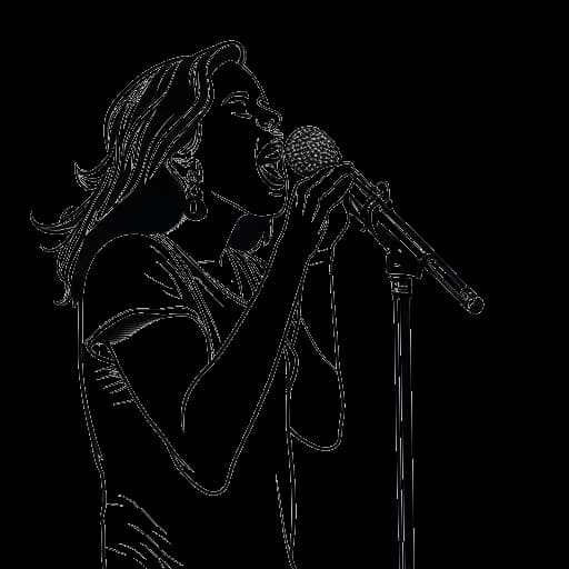 Dibujo de línea de Caroline Konstnar cantando sus parodias de canciones populares en YouTube