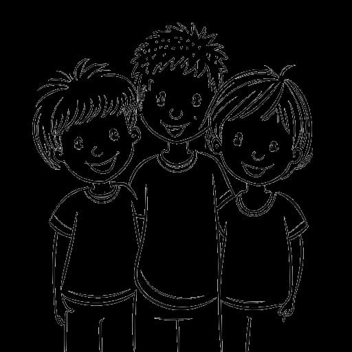 Dibujo de línea de Caroline Konstnar con sus hermanos Joey y Talaia Grossman